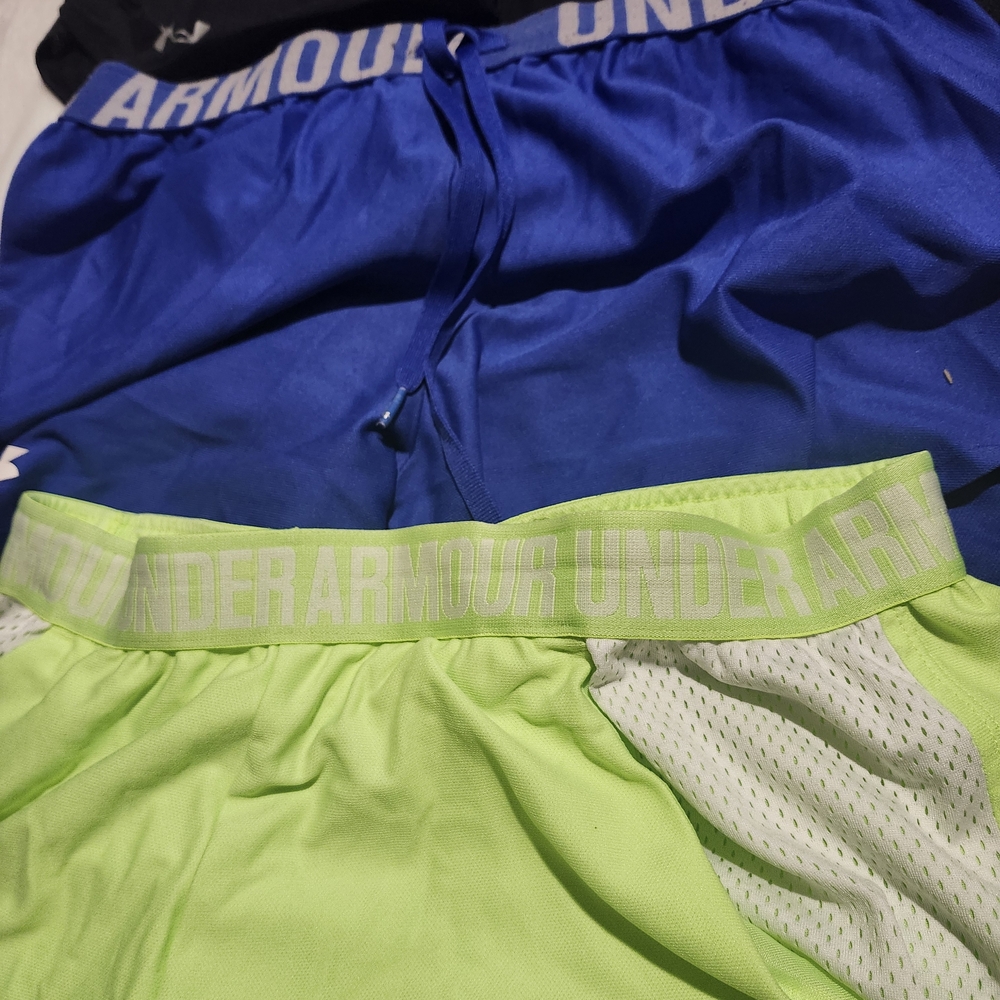3 Under Armour Dual-Tone Blue and Neon Green Shorts